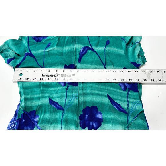 Vintage Miss Scarlett Midi Dress Size 12 Petite Blue Green Short Sleeve Artsy - Picture 6 of 8